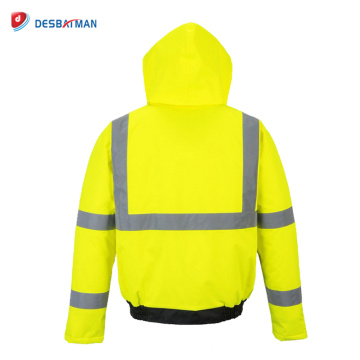 Mens Contrast Hooded Hi-Vis Windproof Rain Coat Work Waterproof Jacket with Reflective Tapes and Pockets Safety